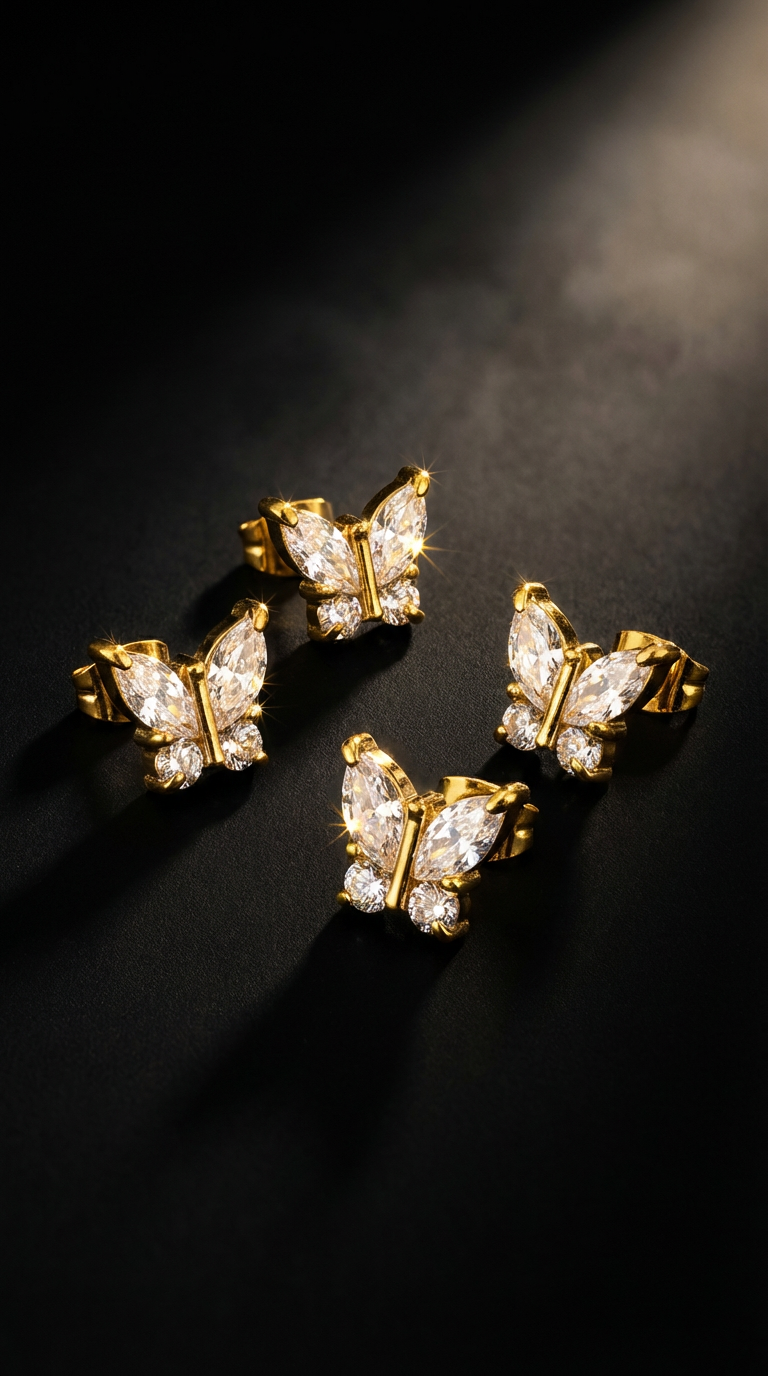 Butterfly Zircon Earring Steel Fashion Jewelry