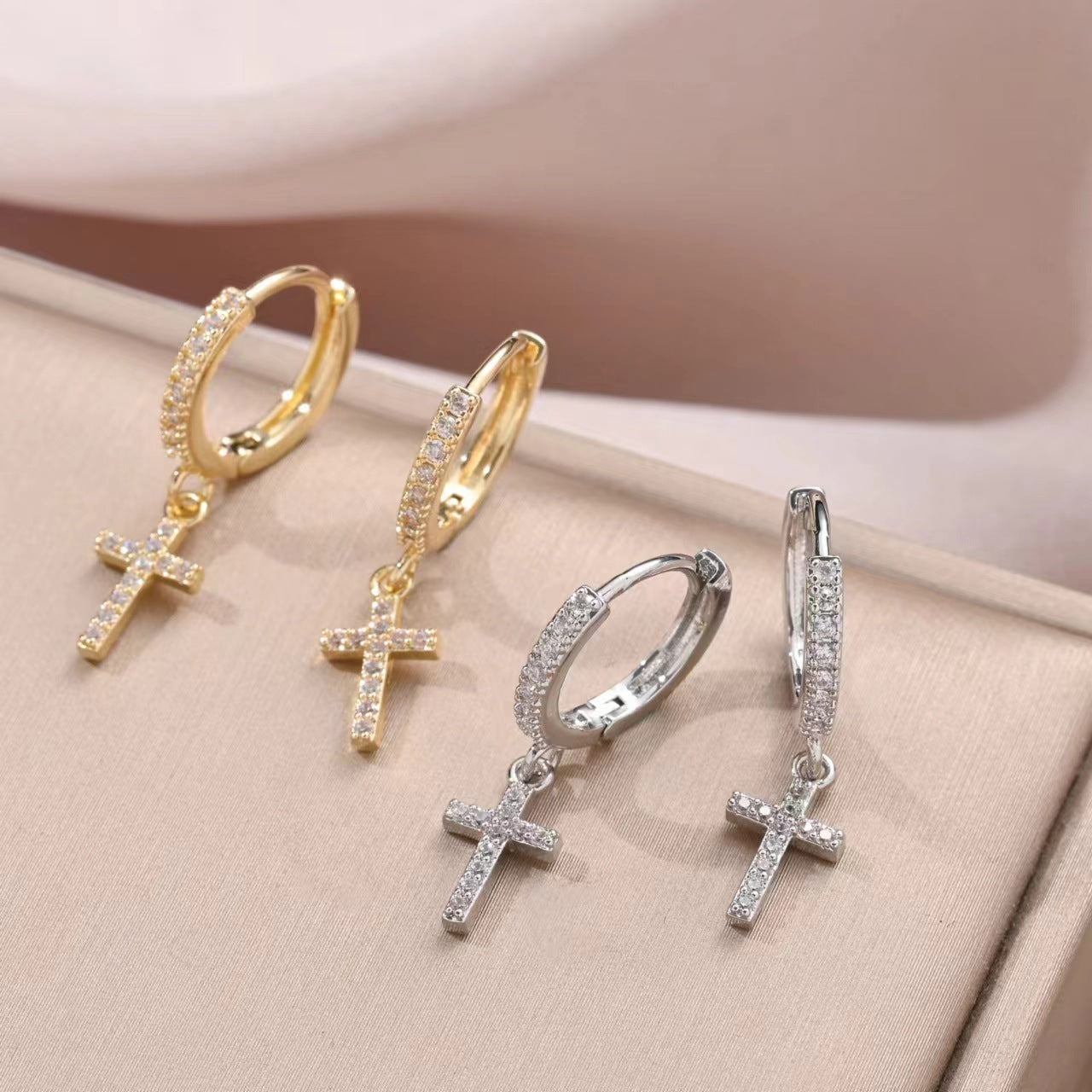 Pendant Cross Hoop Earrings