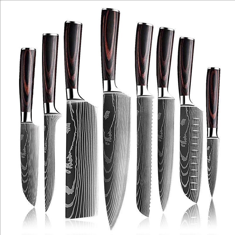 Steel Kitchen Knife Set with Wood Handle