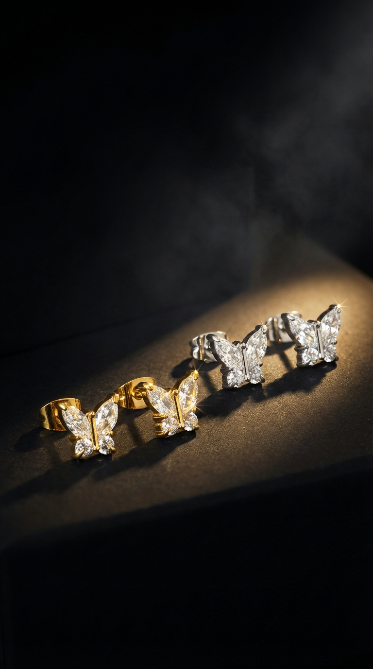 Butterfly Zircon Earring Steel Fashion Jewelry