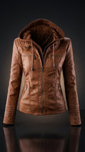 Lapel solid color zip-up leather jacket