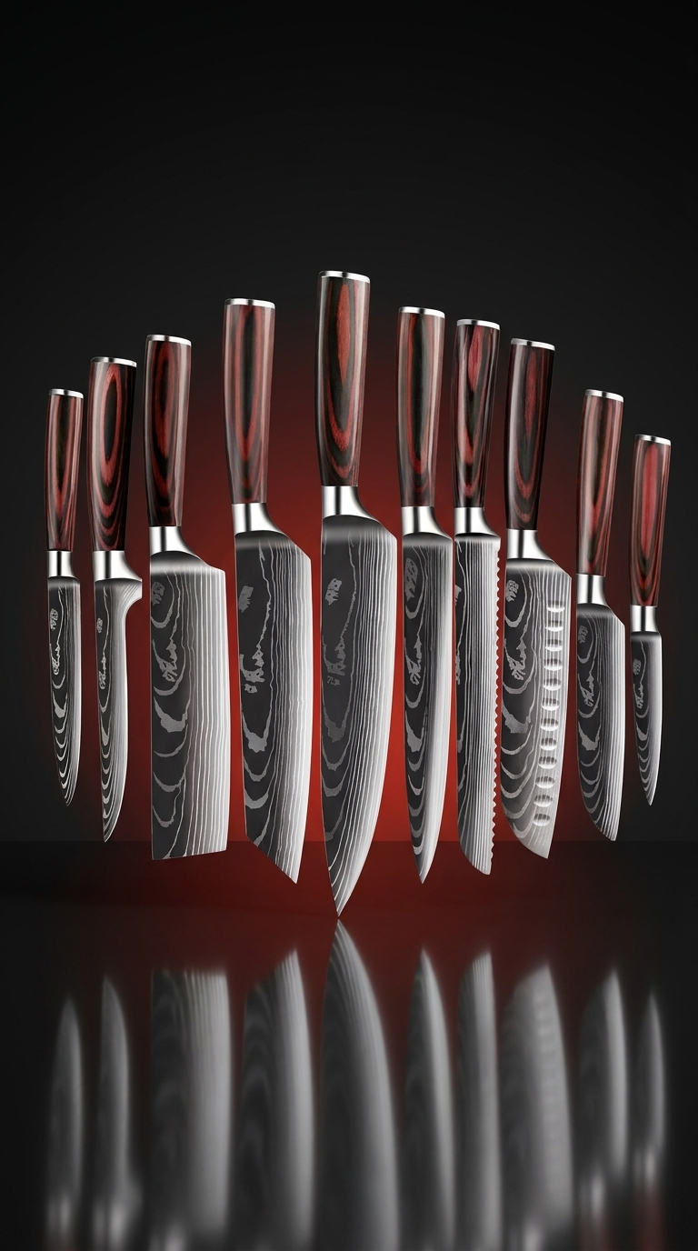 Steel Kitchen Knife Set with Wood Handle