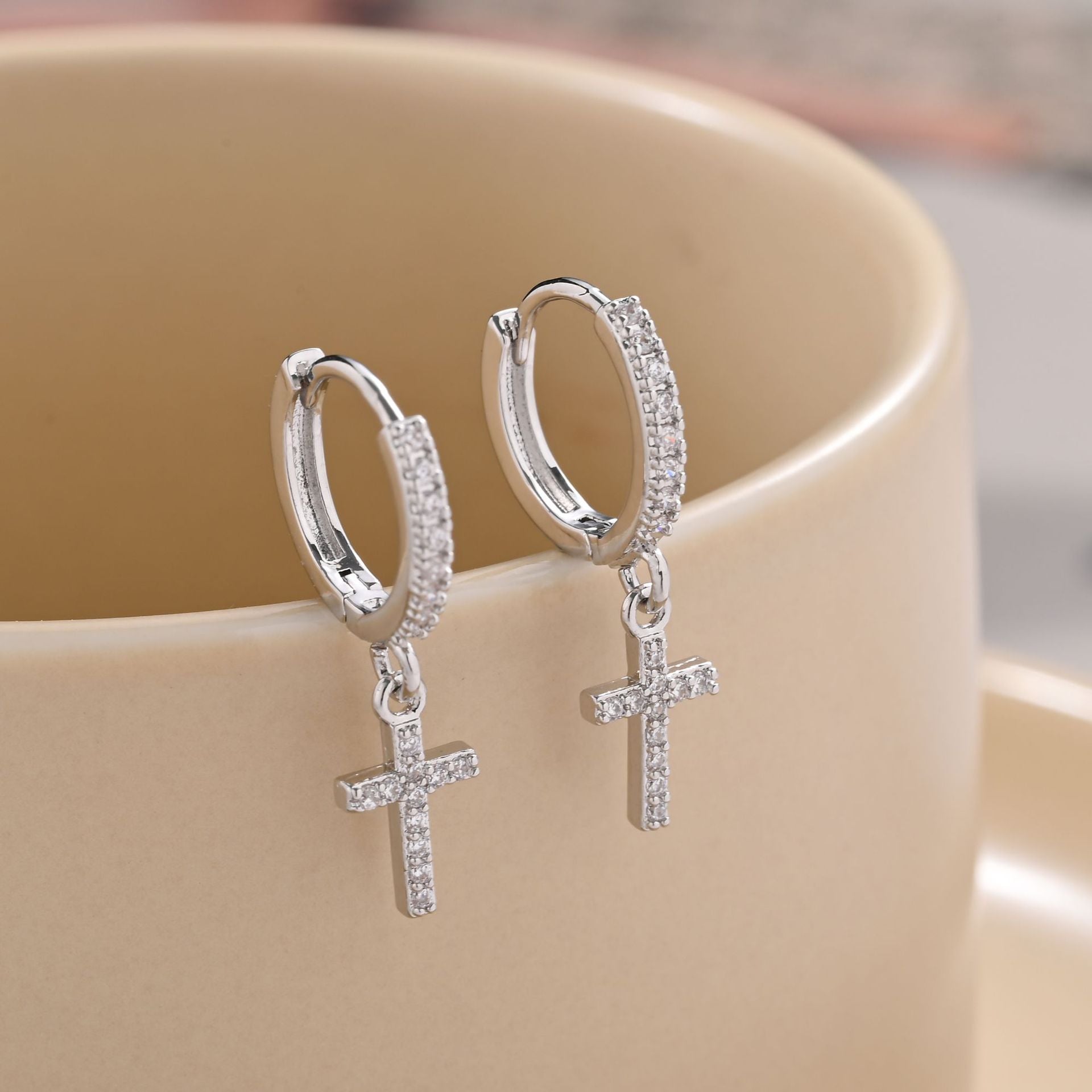 Pendant Cross Hoop Earrings