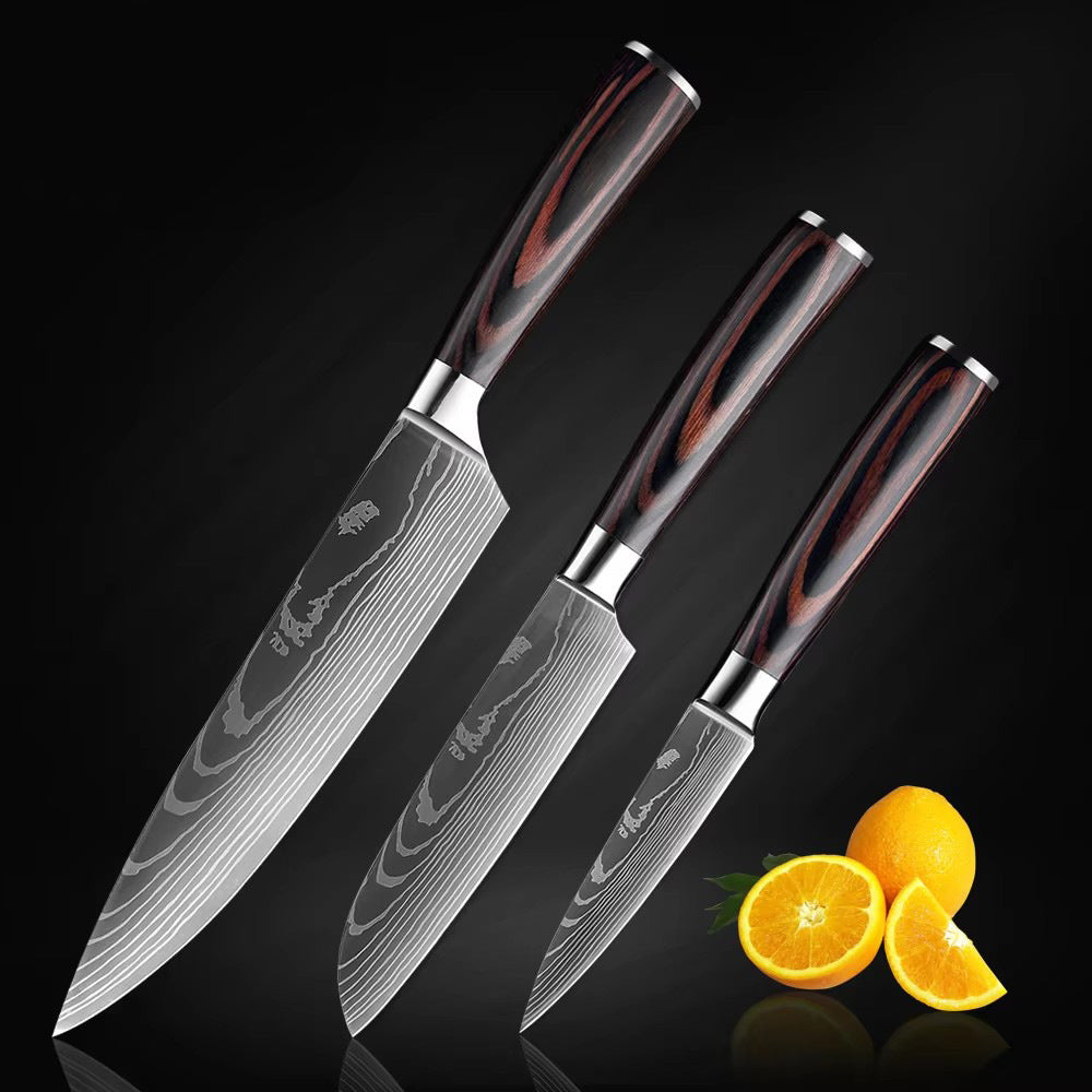 Steel Kitchen Knife Set with Wood Handle